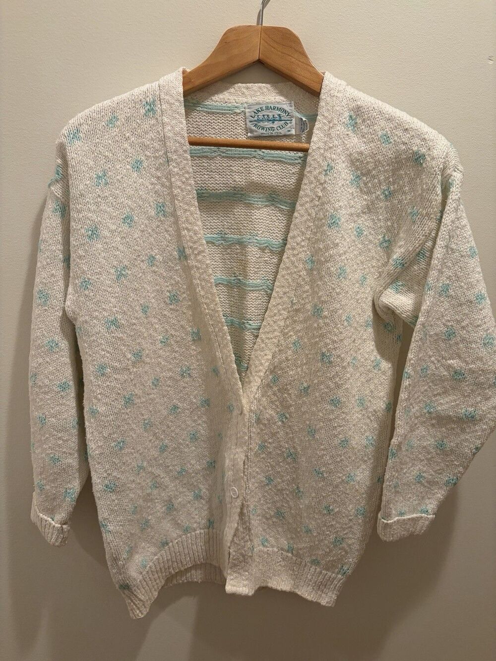 Vintage Lake Harmony Cotton Knit Tennis Cardigan Varsity Preppy Old Money Sz M